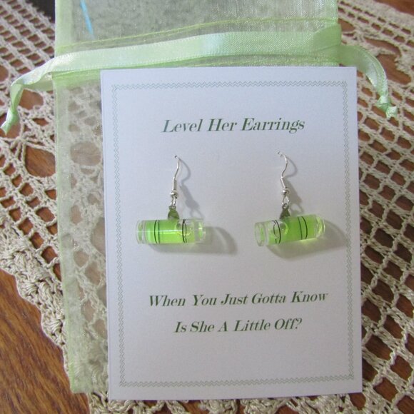 Cool Recycled Funny Joke Spirit Bubble Level Her Earrings - Picture 1 of 6